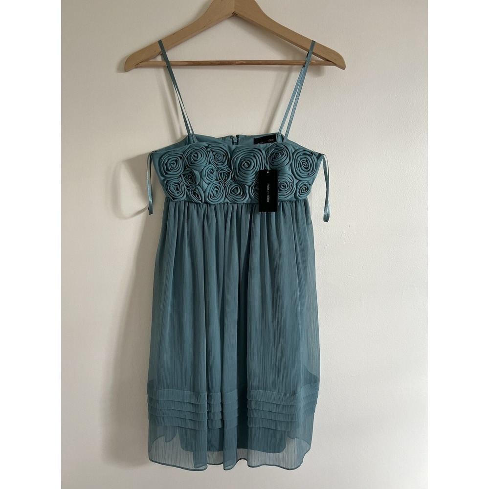 Max &Cleo Women Rosette Dress Sz 4 Green Cocktail Chiffon Sheer Silk Preppy HOCO
